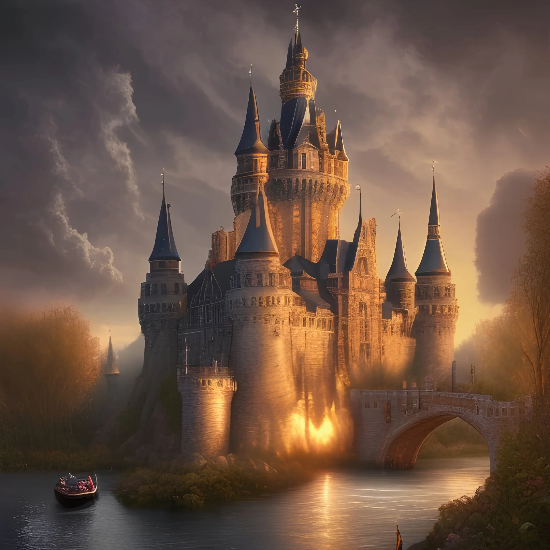 A magical gothic little town of witches with a castle and canals Nick Harris style