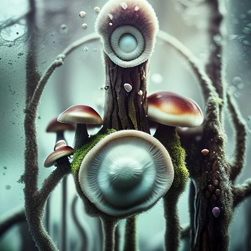 ultrarealistic, cinematic lighting, 160mm lense, depth of field, DoF, highly detailed, award winning photography, fungi, mushrooms, high res, spores,