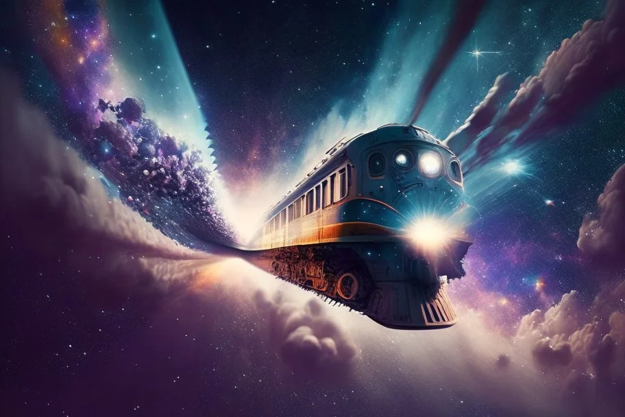 A train flying into universe.