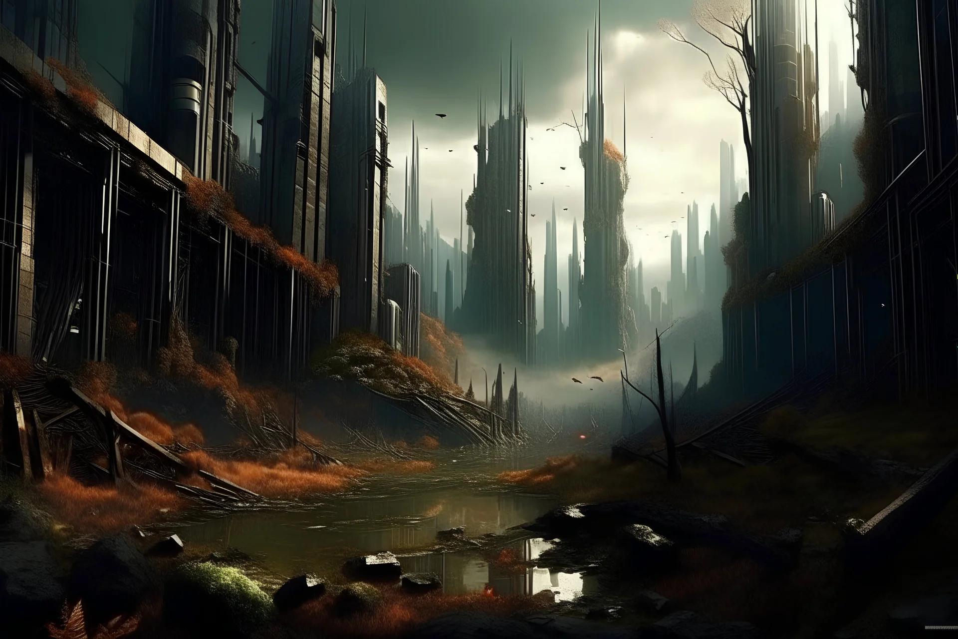 magical world of hellish future, city of the future, dead forest