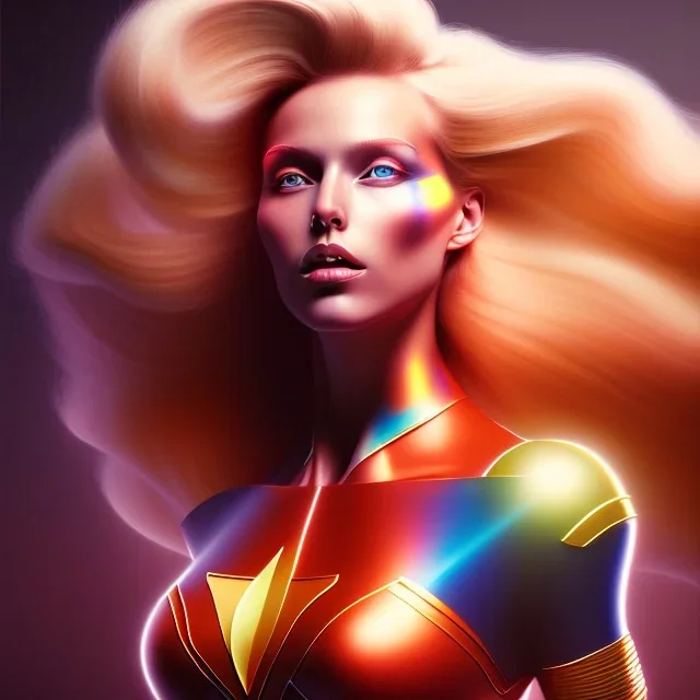 blonde superwoman. oil on canvas, kodachrome, volumetric light