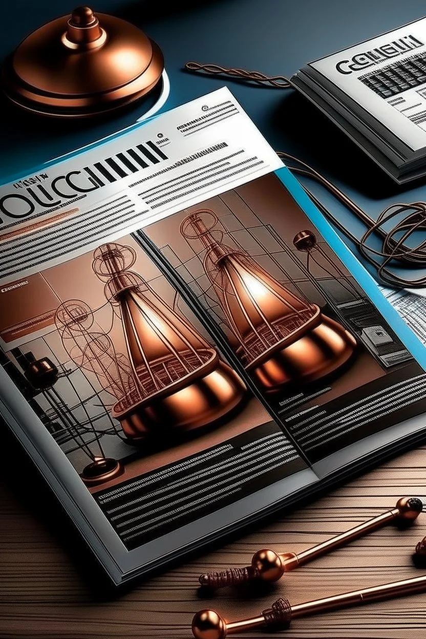 Produce a image in the field of electricity and electronics for the cover of a magazine in a completely innovative way and inspired by the copper industry.