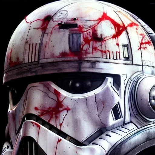 photorealistic star wars helmet with weathered painting , illustration on coarse canvas by <agnes cecile> and <Yoji Shinkawa>, ornate and intricate details , soft smooth lighting, concept art,