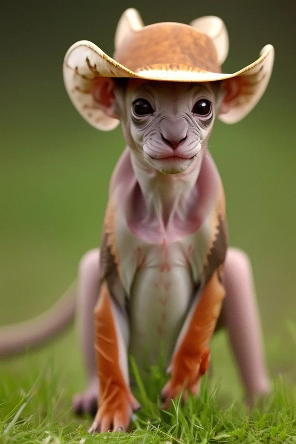 Portrait of a cute camelion with a cowboy hat. Gibly style