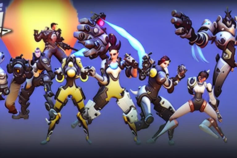 Overwatch game cool fight with all heros