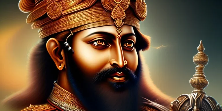 chhatrapati shivaji maharaj face, theme art, Dark moody night atmosphere, 8K, close-up face, anatomically perfect face,