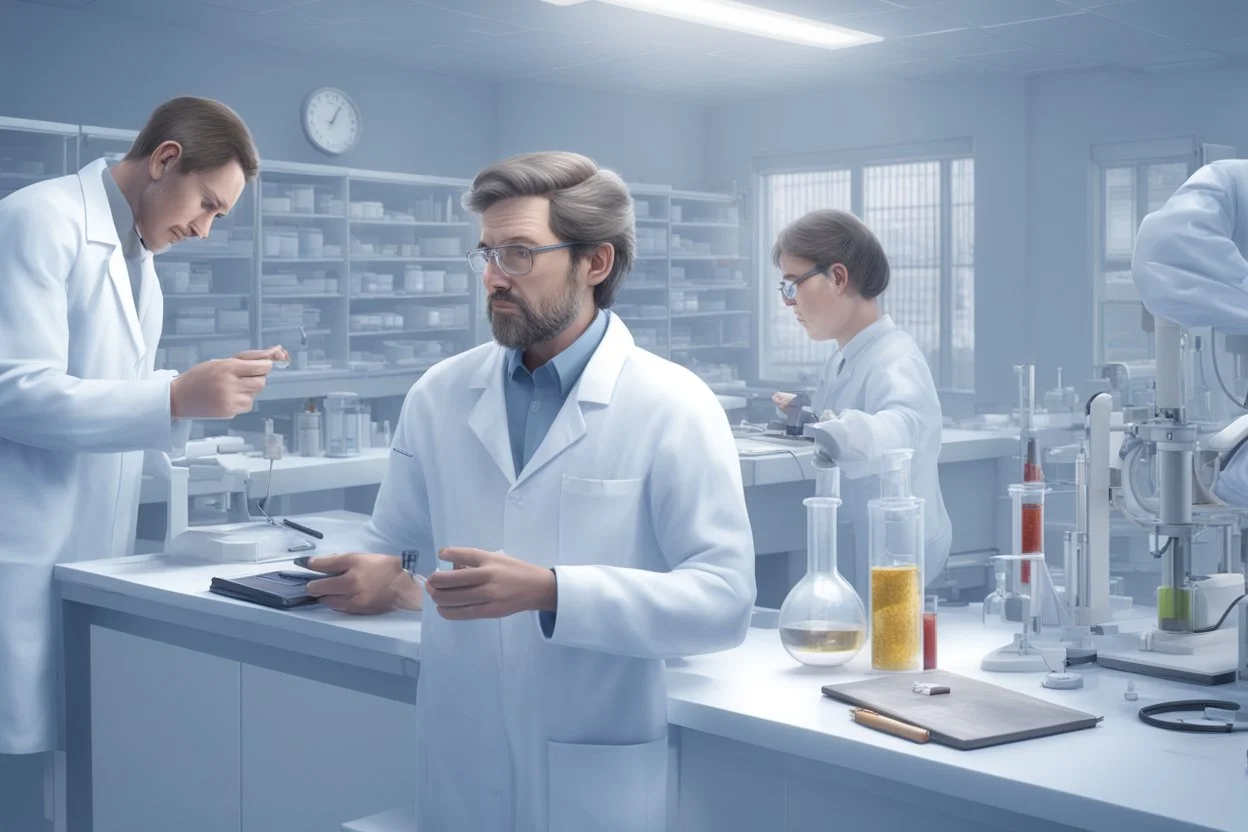 علماء يعملون في المختبر خلي الصوره واقعيه جدا