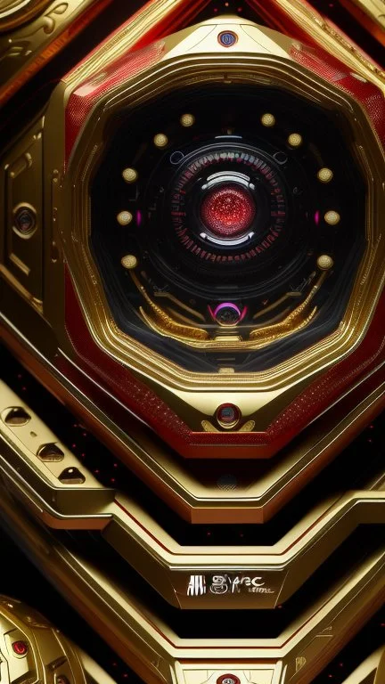 huge red gold black eye, with clockwork gear on its back, symmetric, mandala, hyper realistic, futuristic, unreal engine5, octane render, 3D rendering, white background, digital art, in the style of Android Jones, mechanism, engine parts, vivid colours, side light, 16k