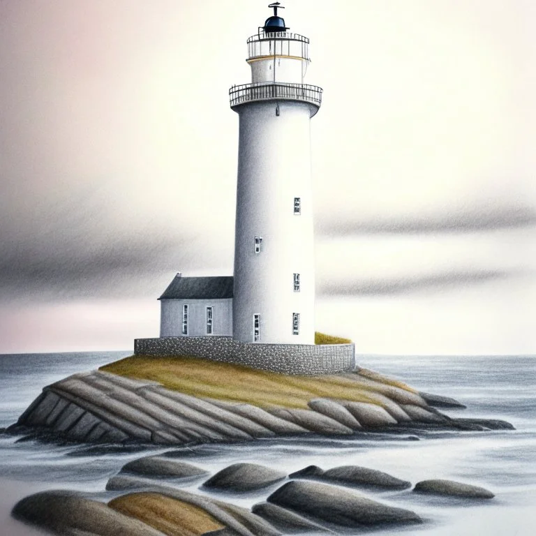 A pastel pencil drawing of Utsira Lighthouse in Norway