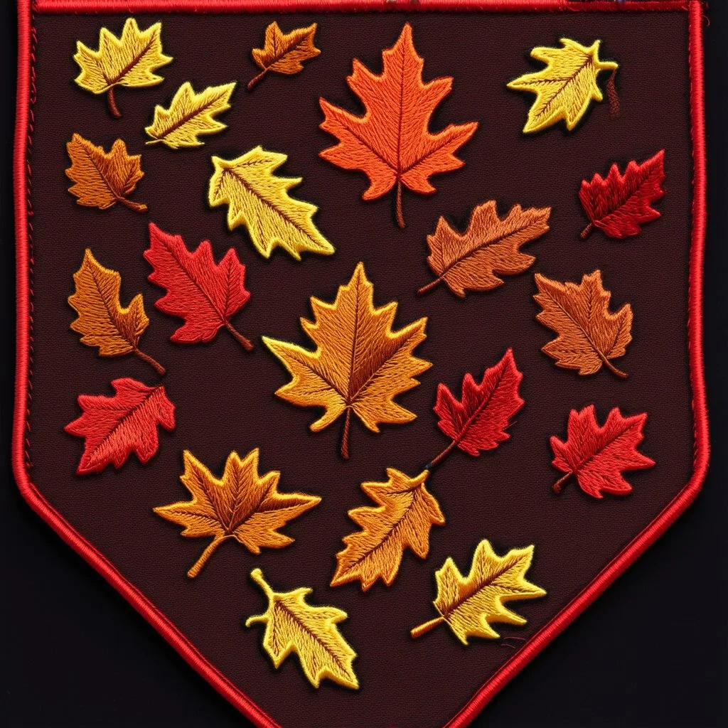 autumn colored cloth banner embroidered with leaves, increased thread texture and definition