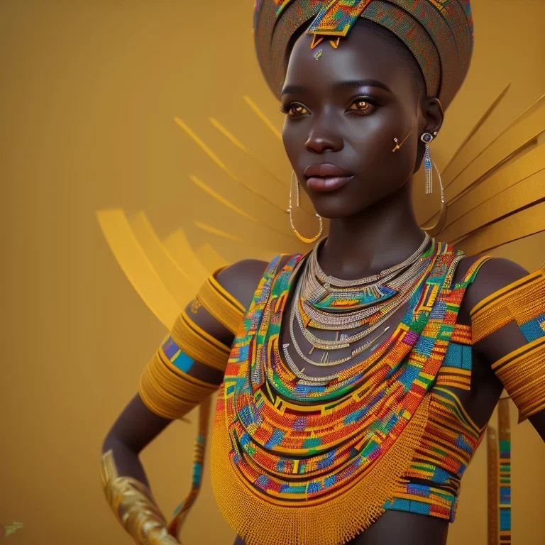 kente african bride model, full body, cinema 4d, octane render, high detail