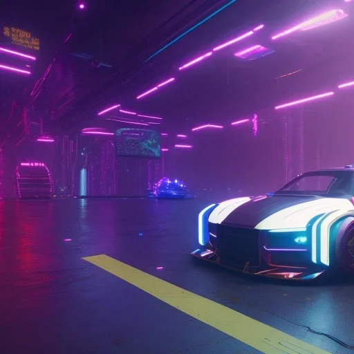 cyberpunk hyper car,cyberpunk 2077,center composition, ultra realistic,shiny, smooth, studio quality, octane render, Surrealism, Triadic colour scheme,glow-stick, ambient lighting,nightclub lighting, polaroid, 100mm, --ar 1:1 --v4