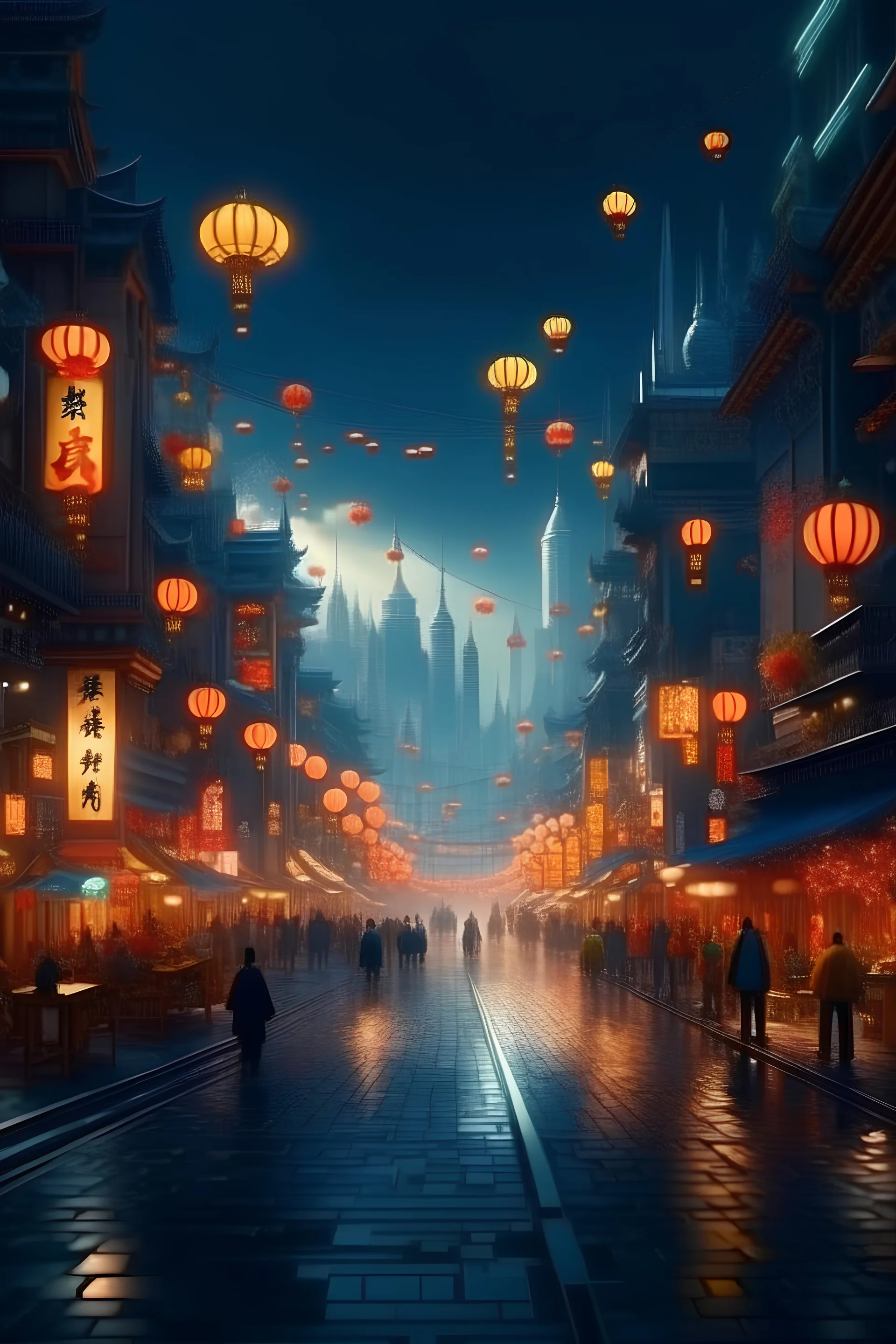 8k picture quality, science fiction background, Himalayas, Bangkok city, Chang'an city street is bustling with Lantern Festival,