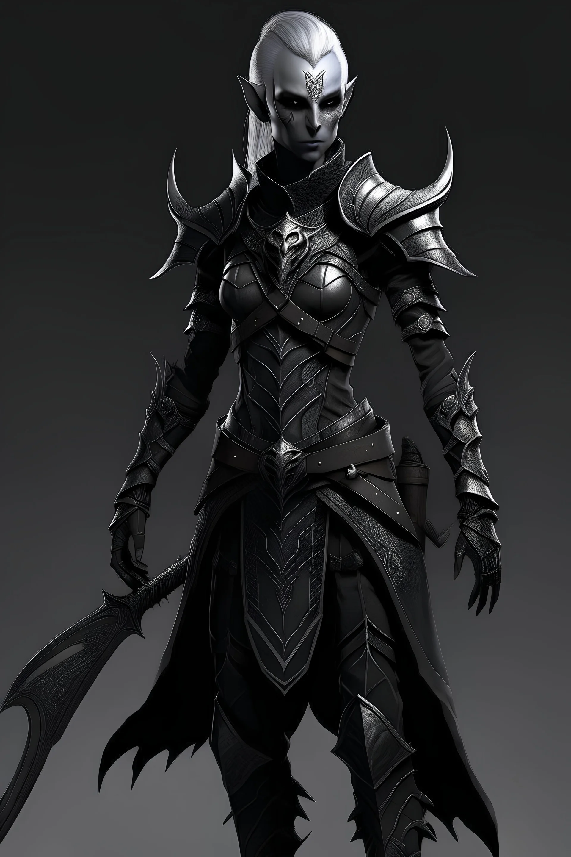 Female Dark Elf. Full body. Leather Armor.