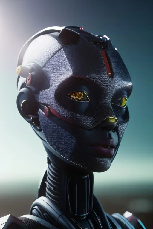 Beautiful portrait of african robot, post-apocalypse cybernetic in a cyberpunk city, sci-fi fantasy style, 8k,dark