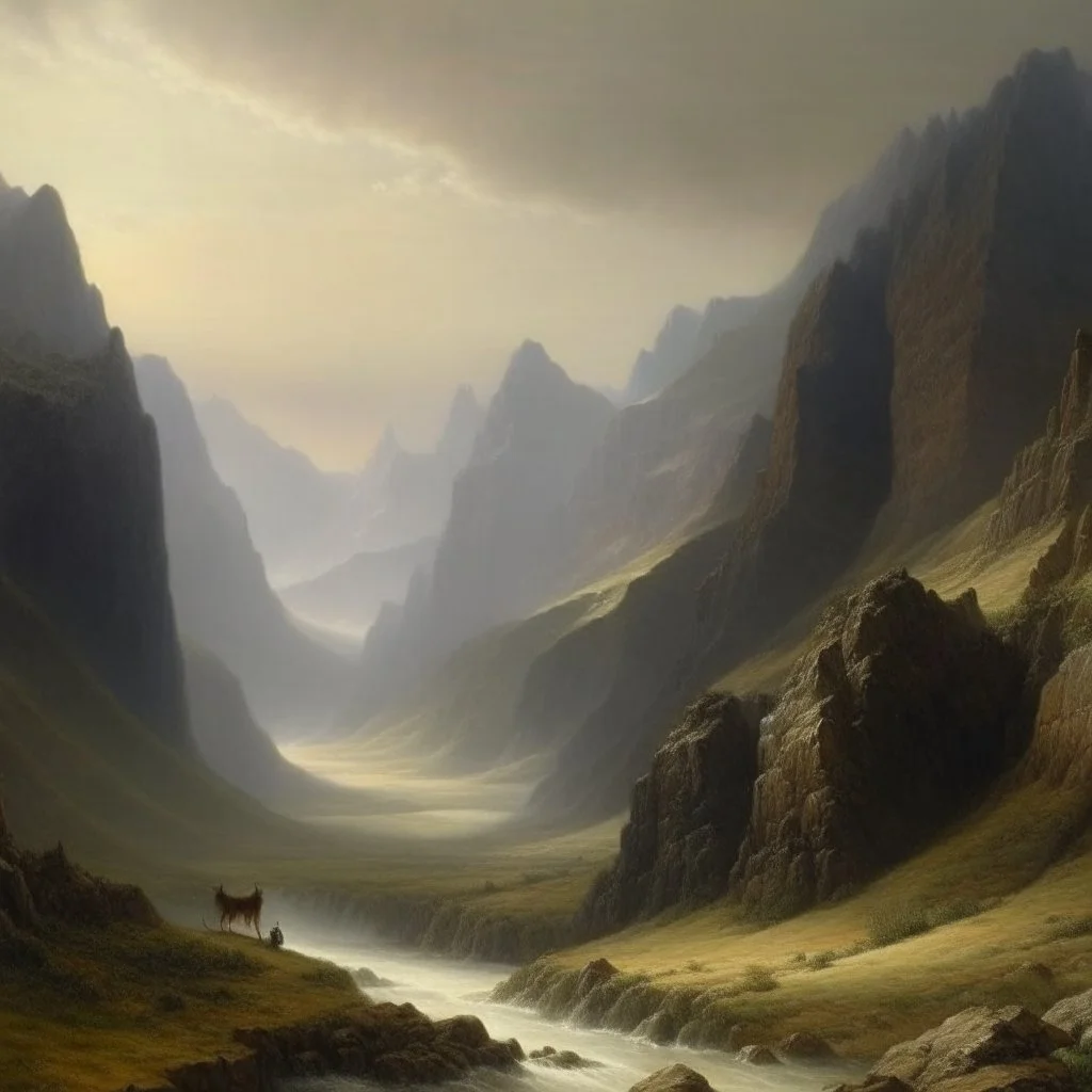 A large grayish mountain near a canyon painted by Francis Danby