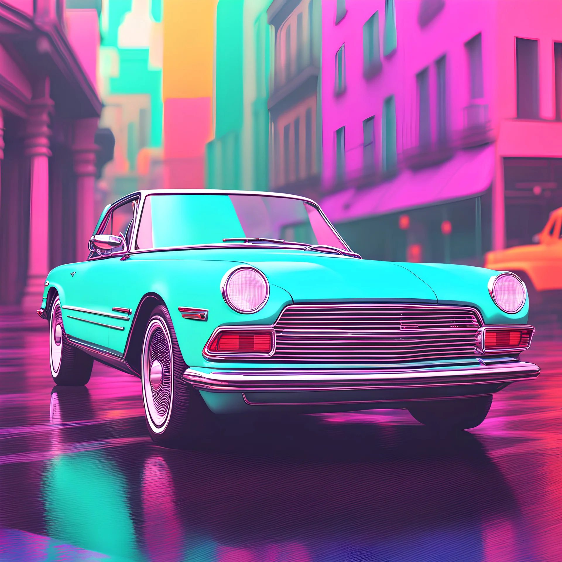 3D Vaporwave vintage digital painting hyper realistic car