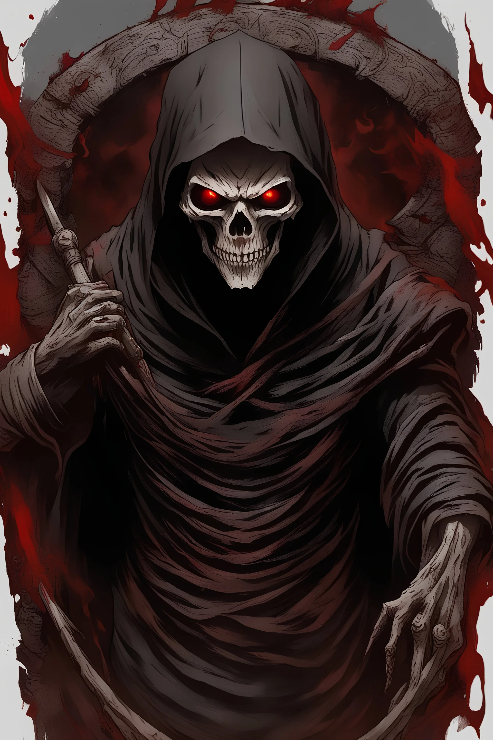 God of death looking like reaper make it darker, face with red eyes