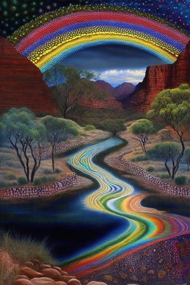 Dreaming Dreamtime Everywhen world-dawn ancestral past ancestral present unfixed in time abiding events serpent rainbow flat earth heavy rainstorms hills gorges creeks rivers kimberly