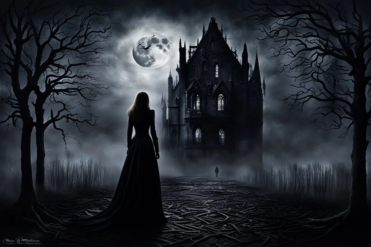 It was a creepy, silent night. The dark shadows danced across the walls, and sky , and the full moon make heavily verticíl light in the room, a dark Silhouette stands in the evil fog, in the grey ruined room, the sleeping human heart ached with fear and sadness, for knows what waiting at the end