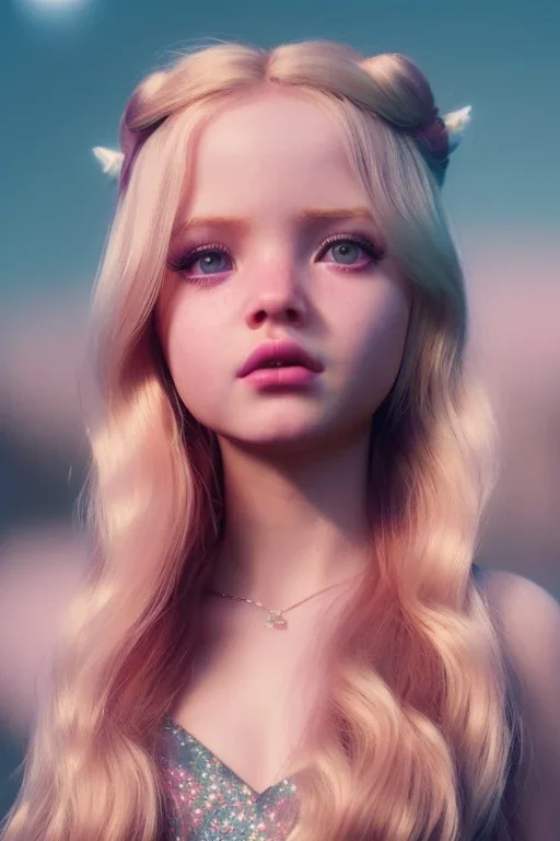  petite princesse cosmique, cheveux long blond, jolie, yeux fins, belles lèvres, vray, cgi,cinema 4d