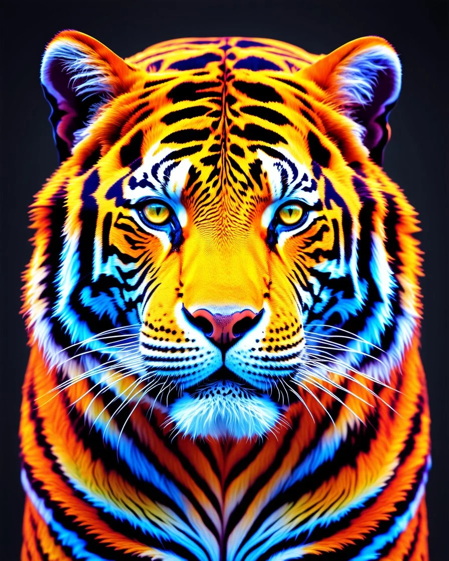 tiger face multiple art in psychedelic pattern 3D art vibrant colors