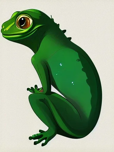 a green gecko with big cute eyes sitting down portrait minimalist