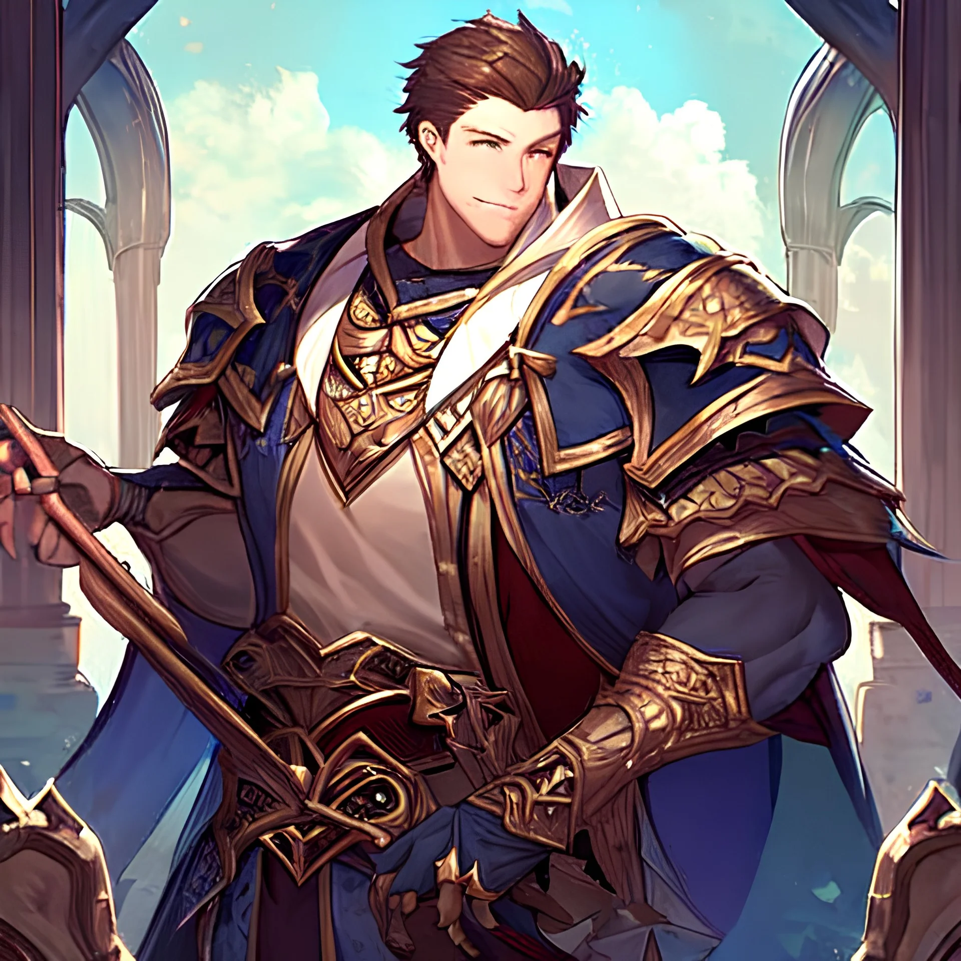 Young male fantasy soldier looks like a pretty boy holding a bow