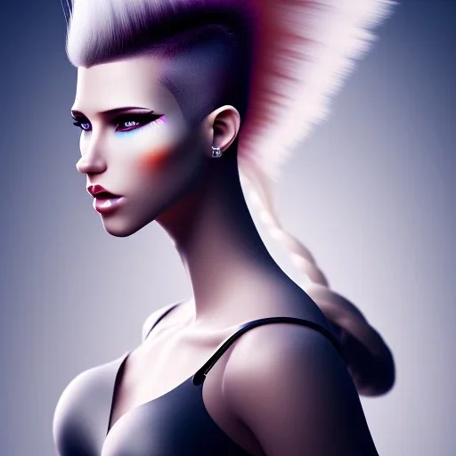 woman with mohawk hairstyle and long hair on one side