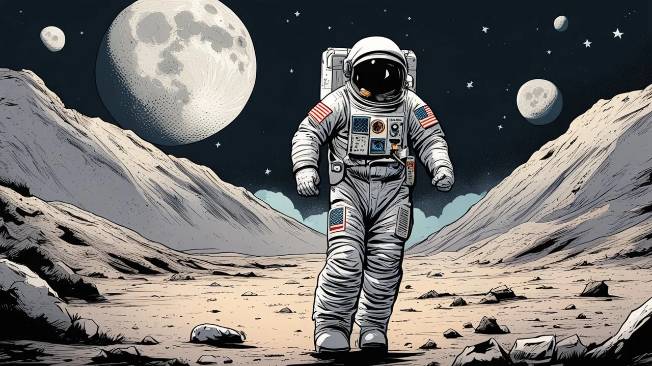 comic style, Moon landing