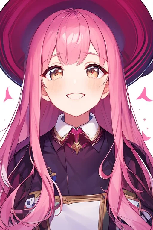 anime, female, young, assistant, cheerful, facing the camera, center in portrait, pink haired, long hair