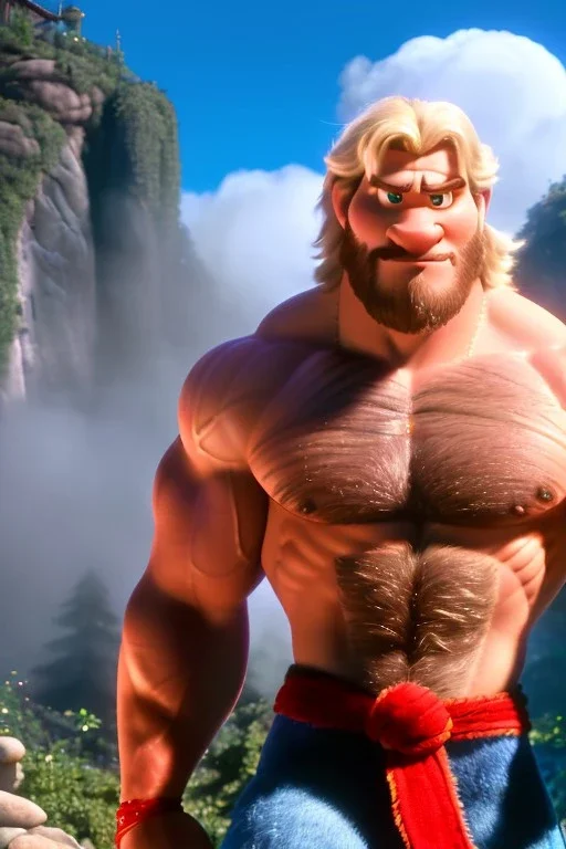 Ignore NSFW, teenager young rugged attractive slightly muscular fantasticly handsome blonde man, red briefs with yellow belt, hairy chest, (((visibly pisssing))) briefs, large erect visible boner peniss, photorealistic, artist Jay Anacleto, soft lighting, scruffy beard