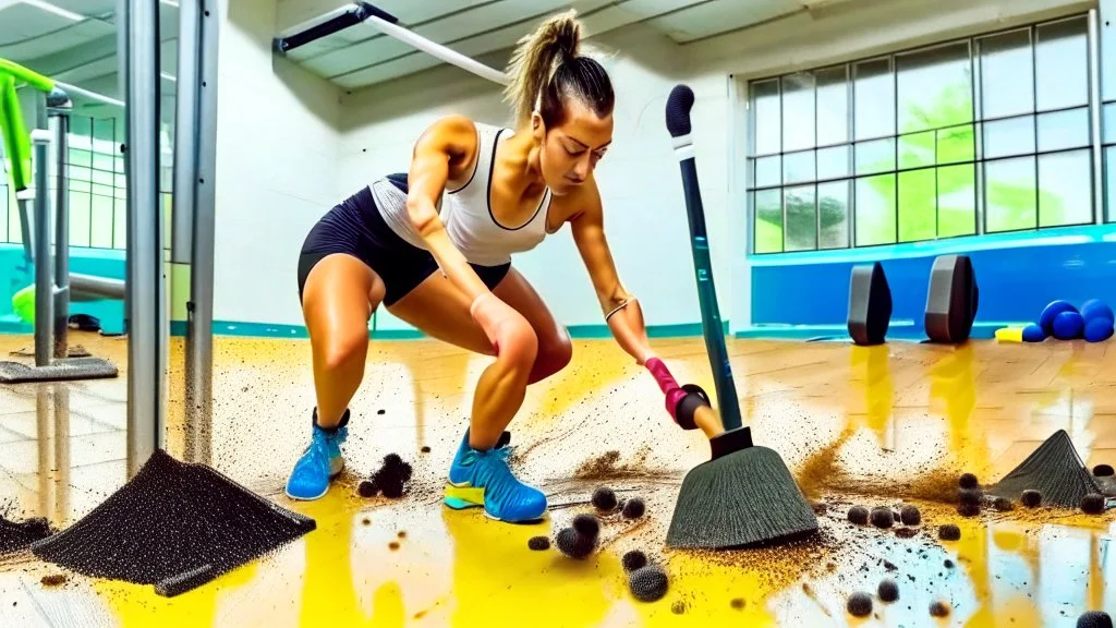 woman dirties the floor in workout room