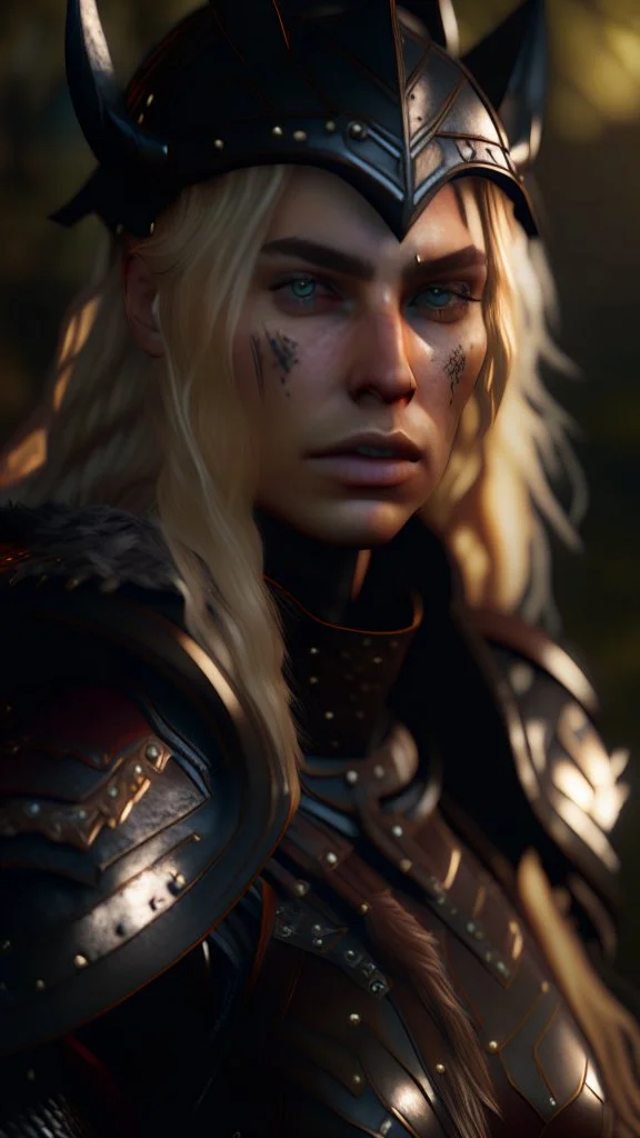 blonde female hunter wearing leather half armour dark fantasy Realistic unreal engine 4k