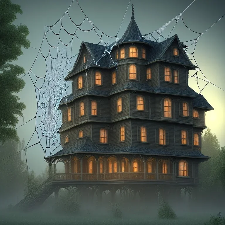Araignée immense tissant toile sur maison