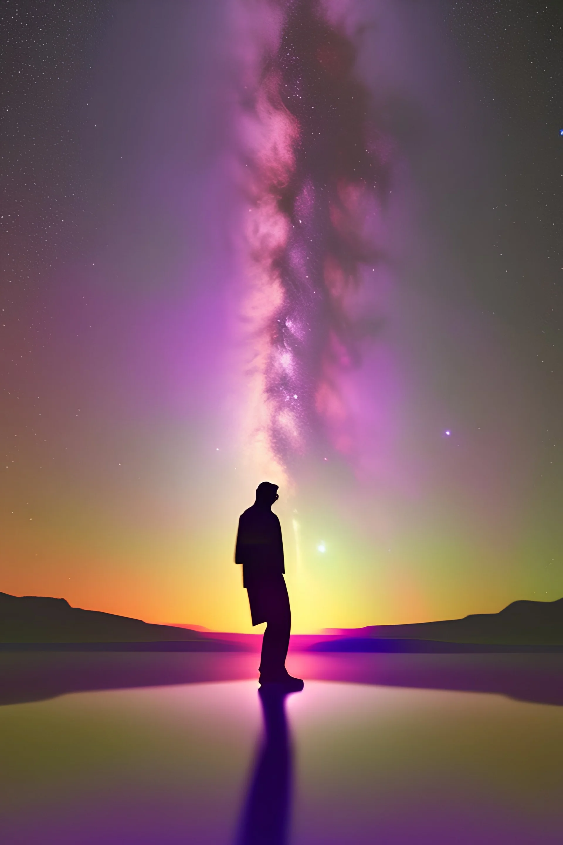 milkyway with a man floating in the sky on acid