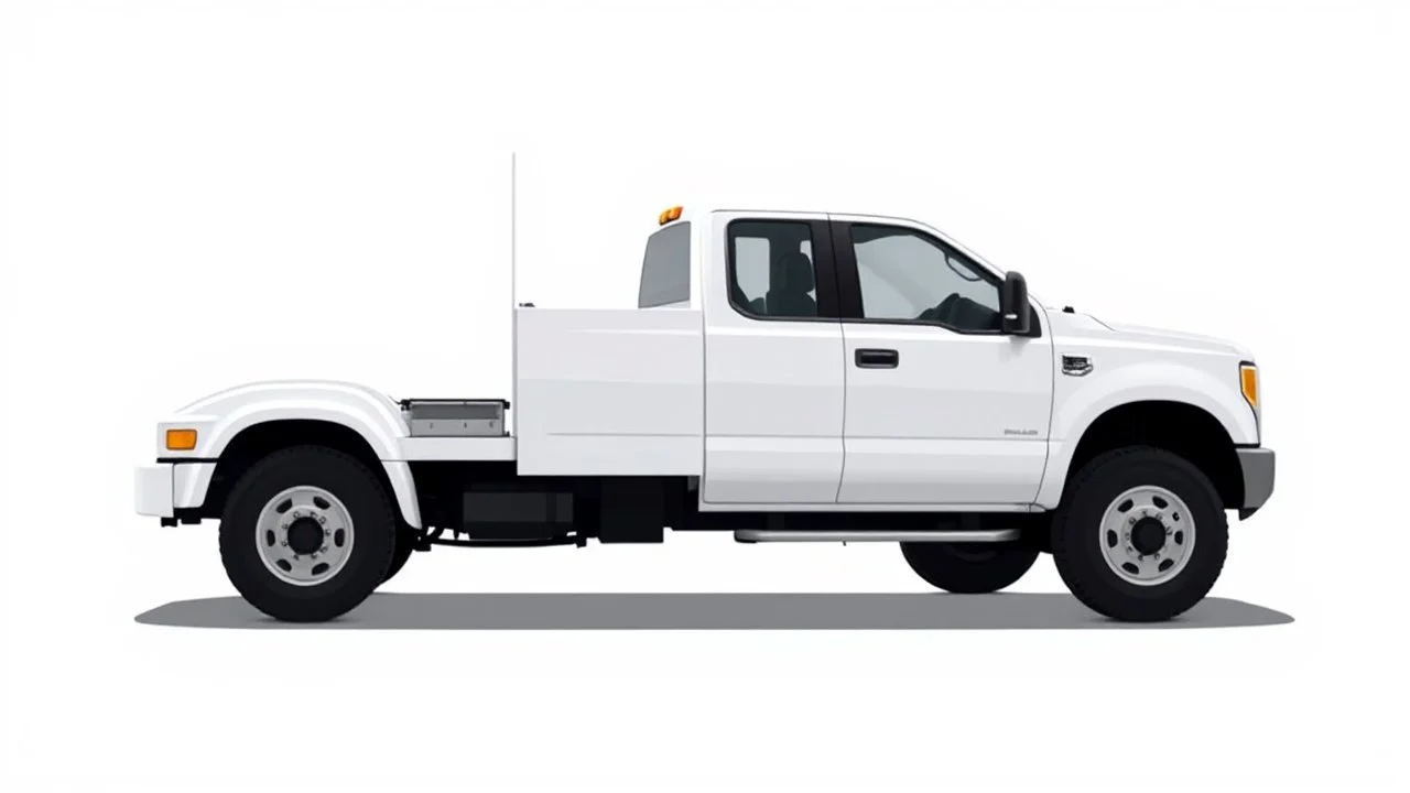 side of a generic truck(white, crew cab, standard length box), digital illustration