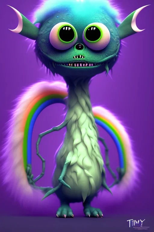 cute monster, fluffy , beautiful, blender 3d, rainbow, soft pastels, by tim burton