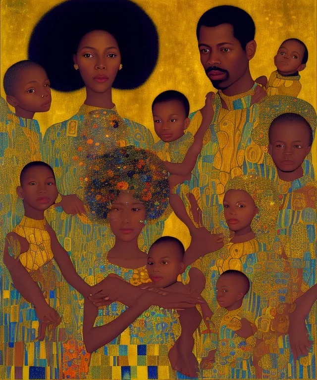 royal African American young family of four by Gustav Klimt