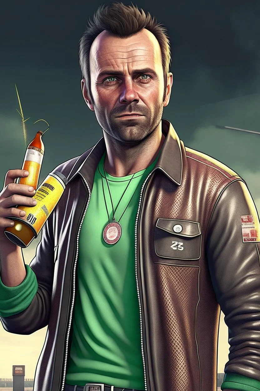 brand campaign for a new drink with orange and chili flavour with Trevor from grand theft auto 5 high resolution