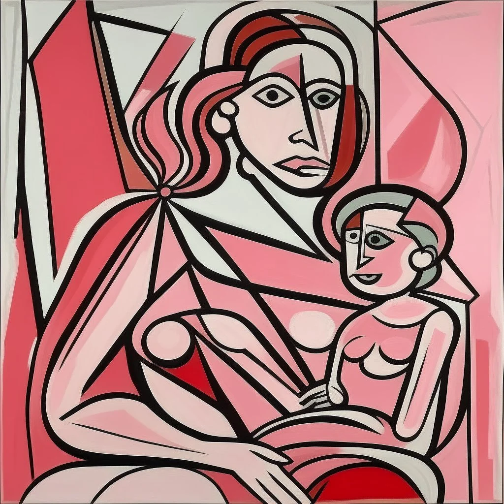 picasso pink woman and child only lines