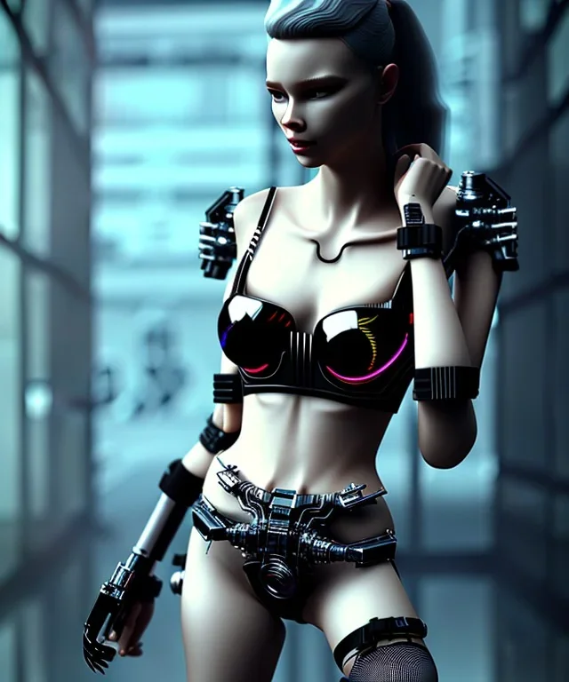 Black bra model, cyberpunk,