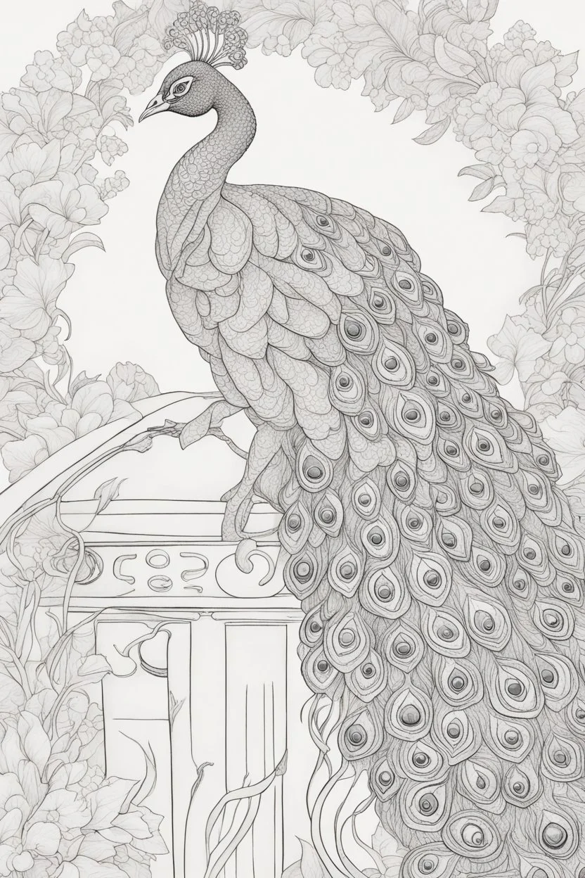 a coloring page peacock no shading