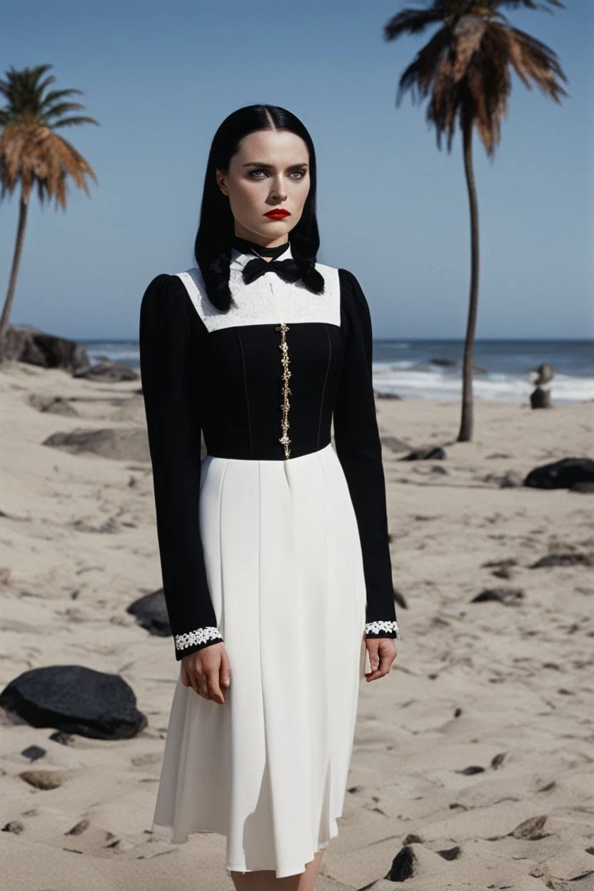 [hammer horror] Wednesday Addams on the beach in California [Versace]