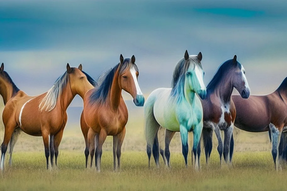 horses of different colors standing on a field