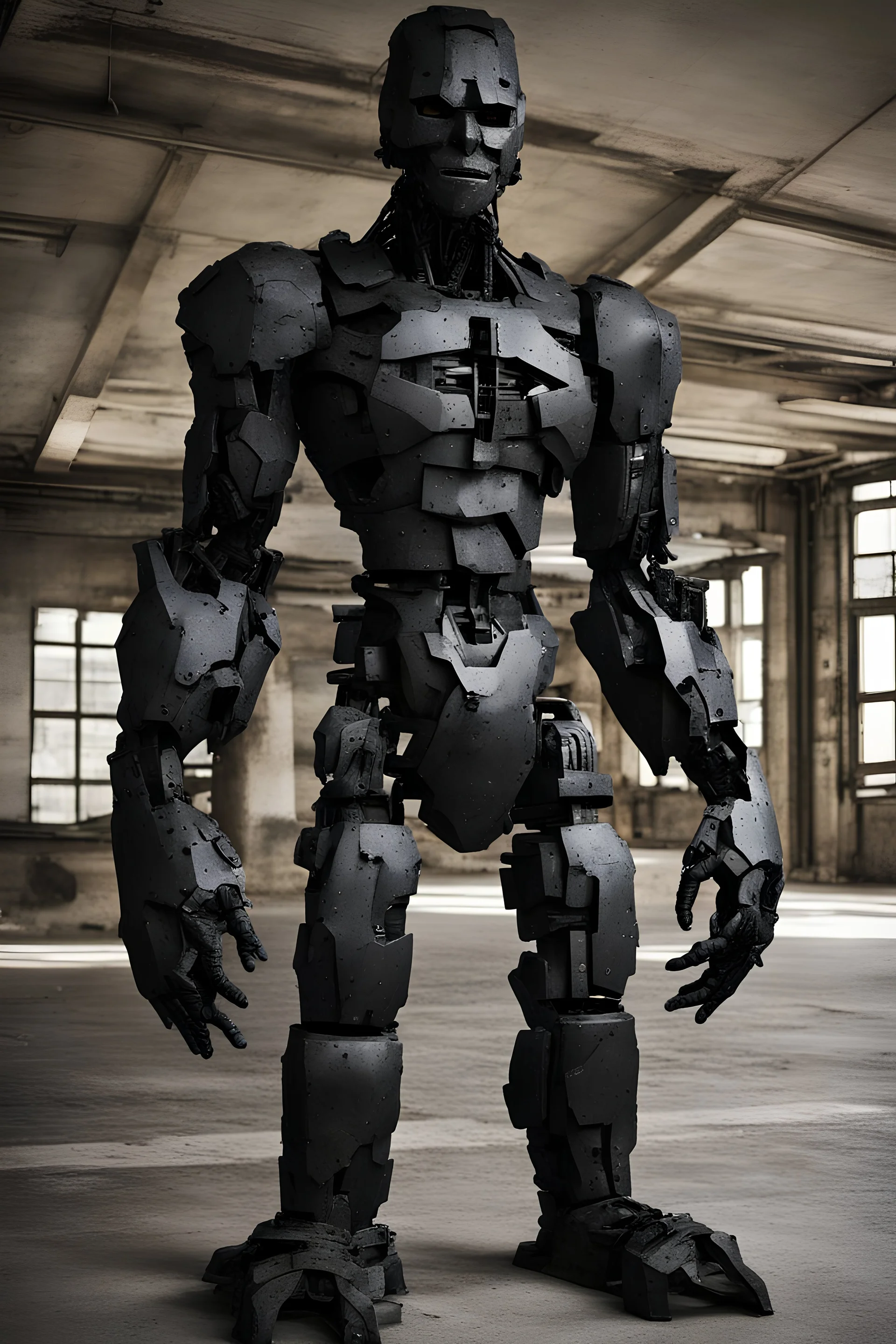 humanoid golem made of black steel, looks like a man