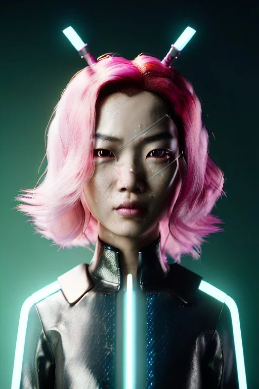 portrait, Asian cyborg woman, samurai warrior :: symmetry photography, cyberpunk style, pink hair, black samurai army, katana, japanese traditional ornaments, pink, white, black, glow eyes, cinematic, Ultra realistic, dark scene, soft color, highly detailed, unreal engine 5, RTX, ultra detail, 3d, finely drawn, high definition.