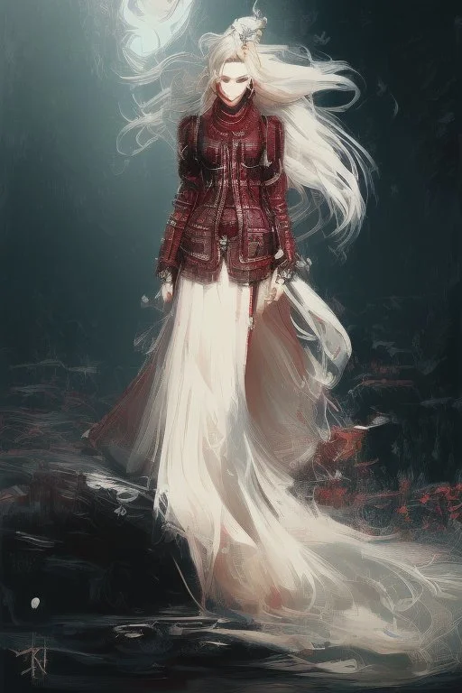 full body portrait, digital illustration, CHANEL, blond, gothic, red clothes, masterpiece, anime style, pale skin, perfect anatomy, centered, approaching perfection, dynamic, highly detailed, artstation, concept art, smooth, sharp focus, illustration, art by Wadim Kashin, intricate details, insanely detailed, concept art by Stephen Gammell, Pino Daheny, Jeremy Mann, Alex Maleev, Carne_Griffiths, cinematic lighting, sunlight, sunbeams, fine art, bright colors, vibrant colors