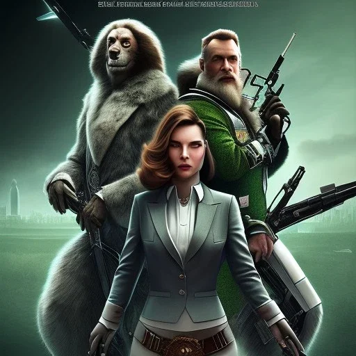 movie poster with 3 characters for the game paranoia, one in gaping stick with green transparency background