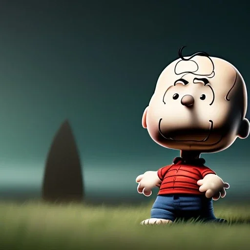 Scared Charlie brown running away from an alien spaceship abducted